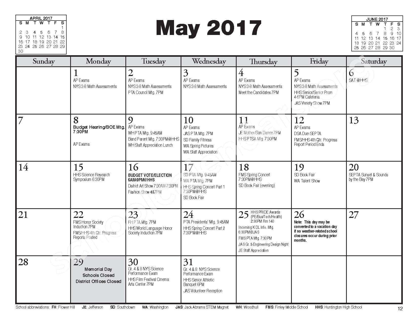 South Huntington School District Calendar 2025 2026