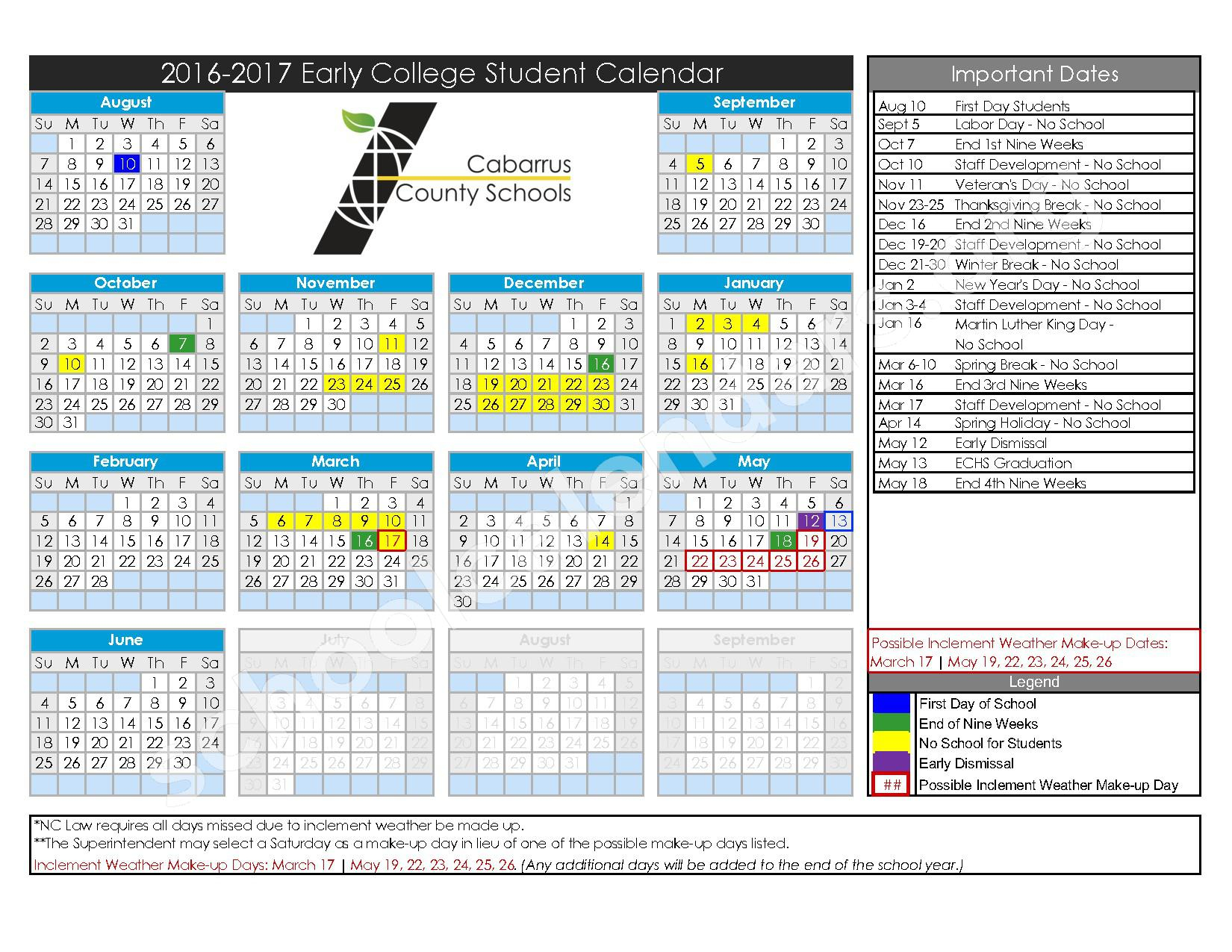 Cabarrus County Schools Calendar 2023