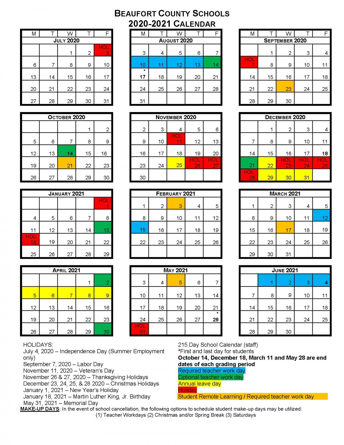 BCS School Calendars Beaufort County Schools