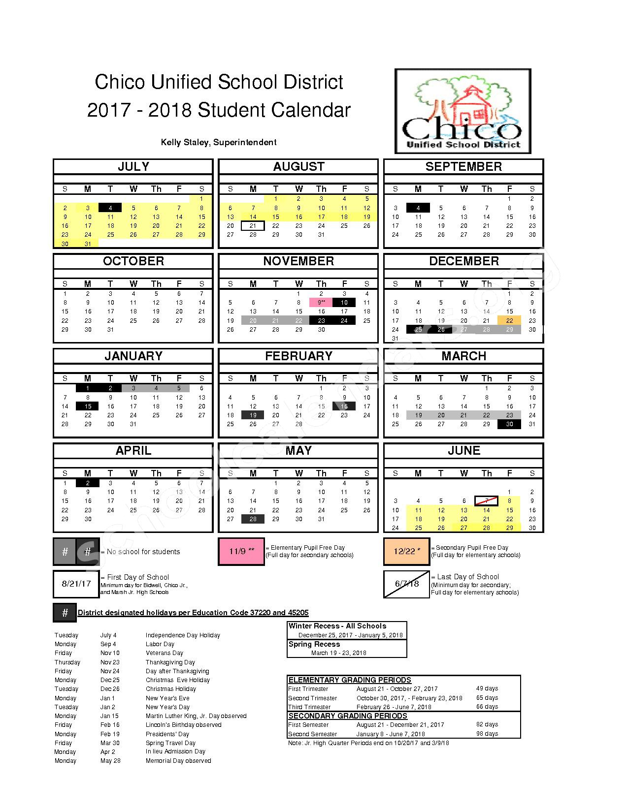 Chico Unified School District Calendar 2022 2023
