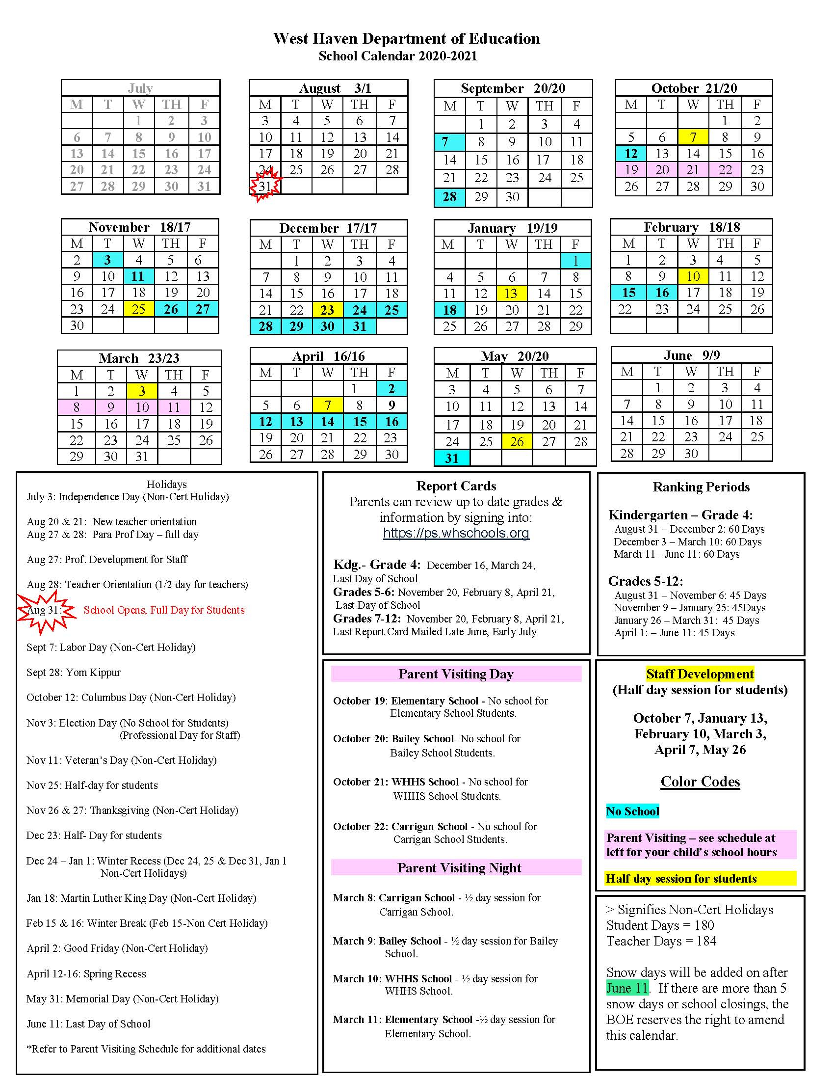 West Haven Public Schools Calendar 2022 - Schoolcalendars.net
