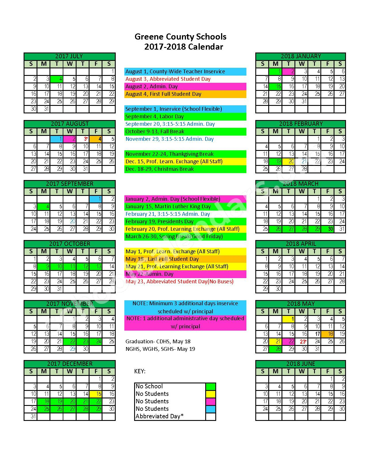 Greene County School District Calendar 2023
