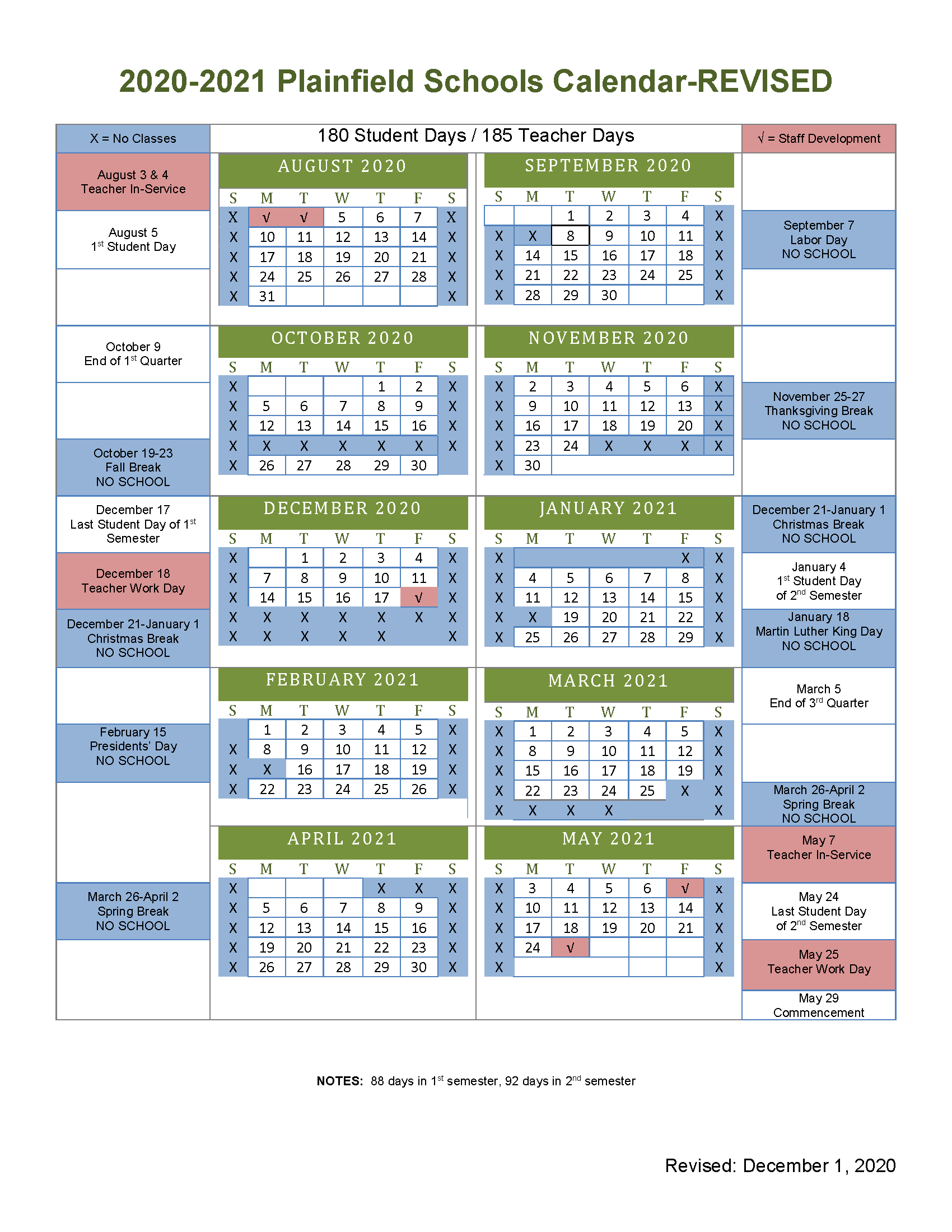 Plainfield District 202 Calendar