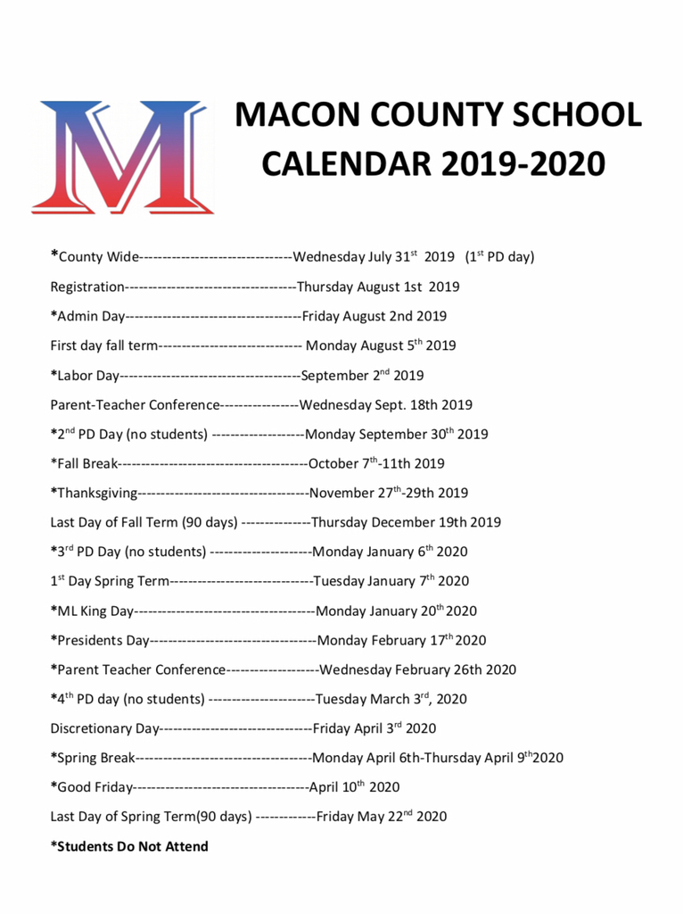 Macon County School Calendar 2023