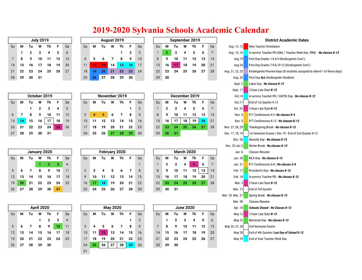 Sylvania Schools District Calendar 2024