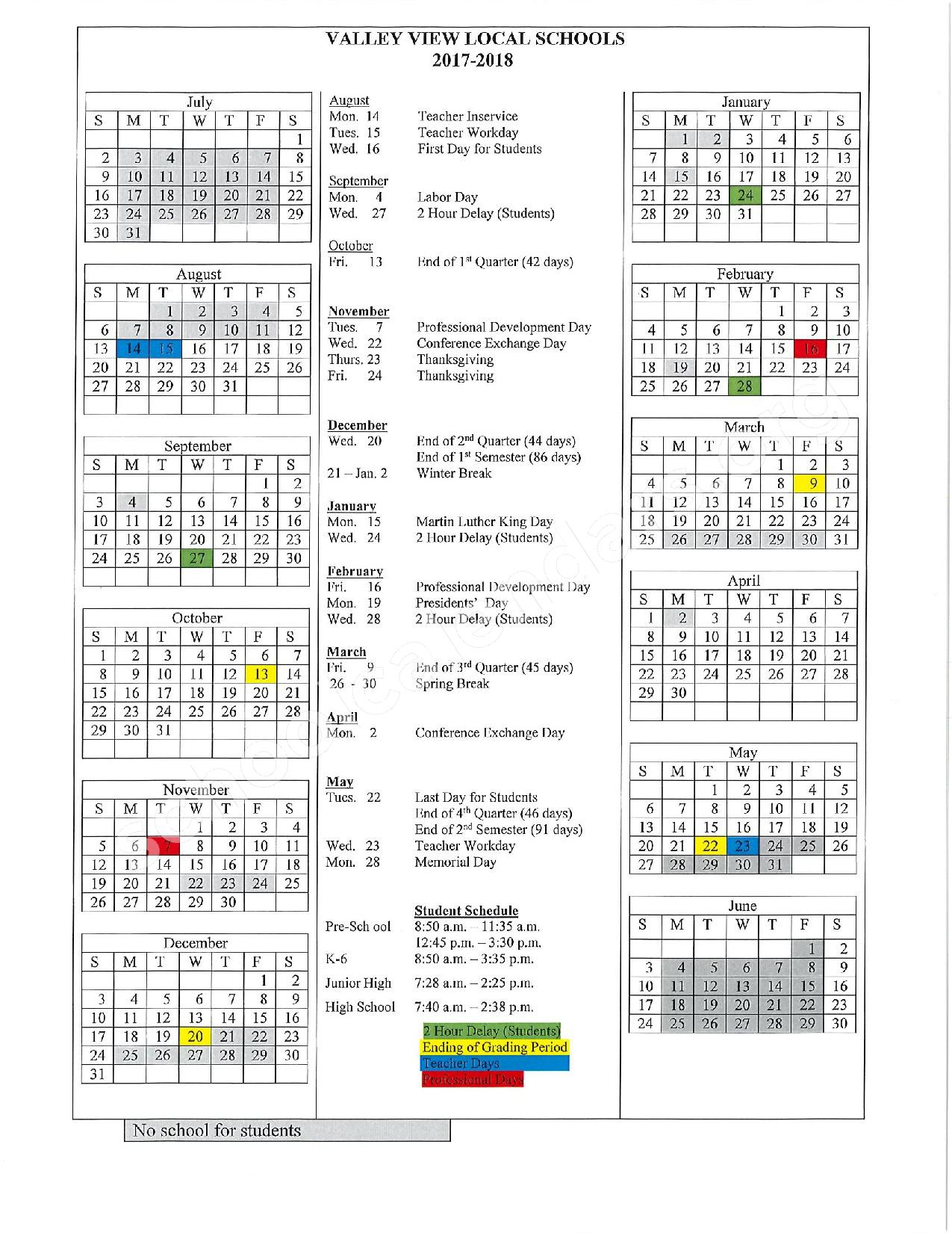 Valley View School District Calendar 2022 Schoolcalendars