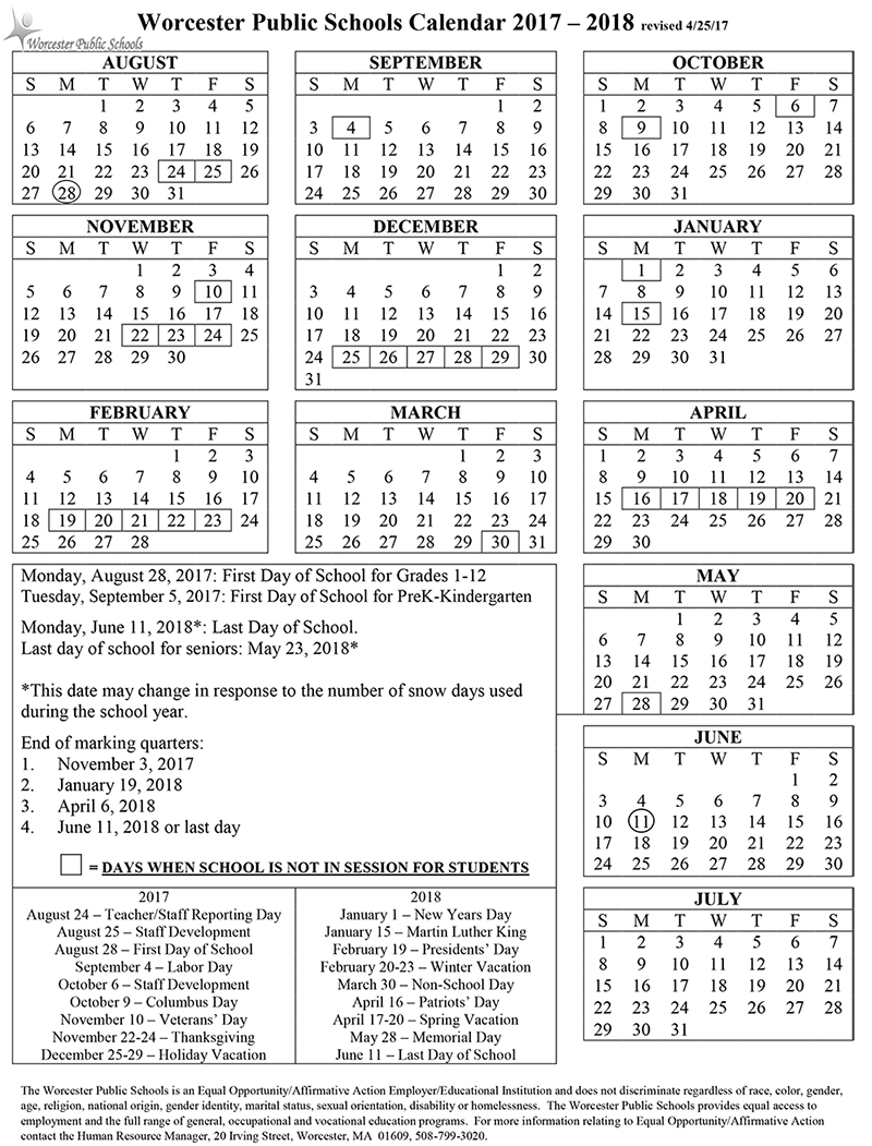 Worcester Public Schools Calendar 2023 - Schoolcalendars.net