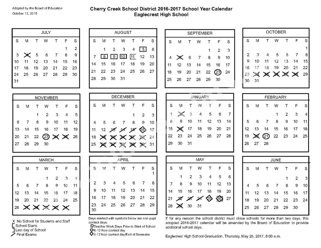 2016 2017 Eaglecrest High School Calendar Eaglecrest High School
