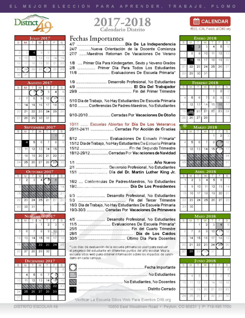 2017 2018 Calendario Escolar Falcon School District 49 Peyton CO
