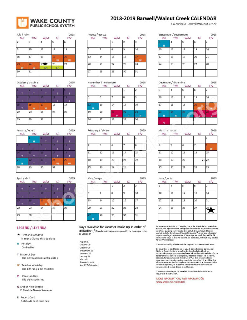Barwell Road Elementary School Calendars Raleigh NC