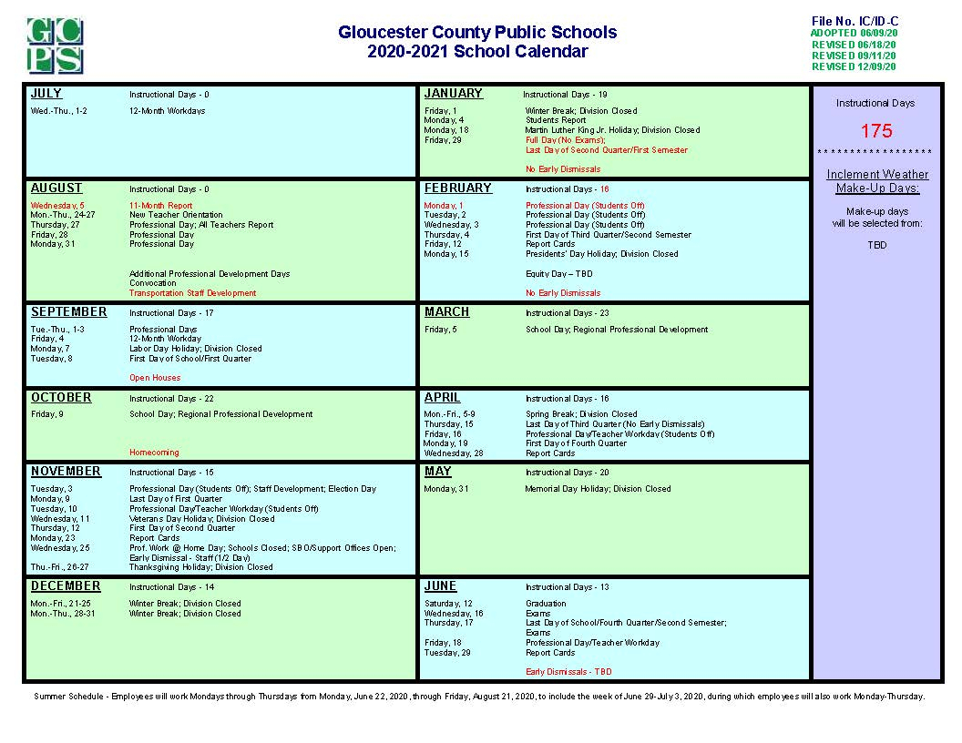 Gloucester County Public Schools Calendar 2023