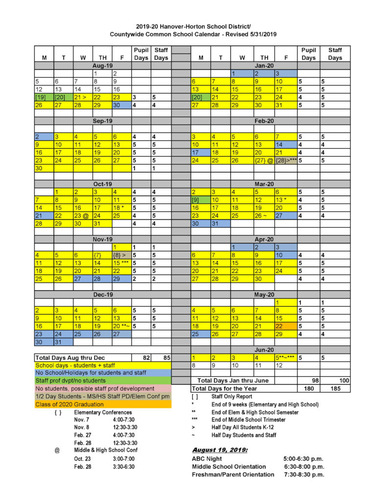 Hanover Horton Schools Calendar 2020 PublicHolidays us