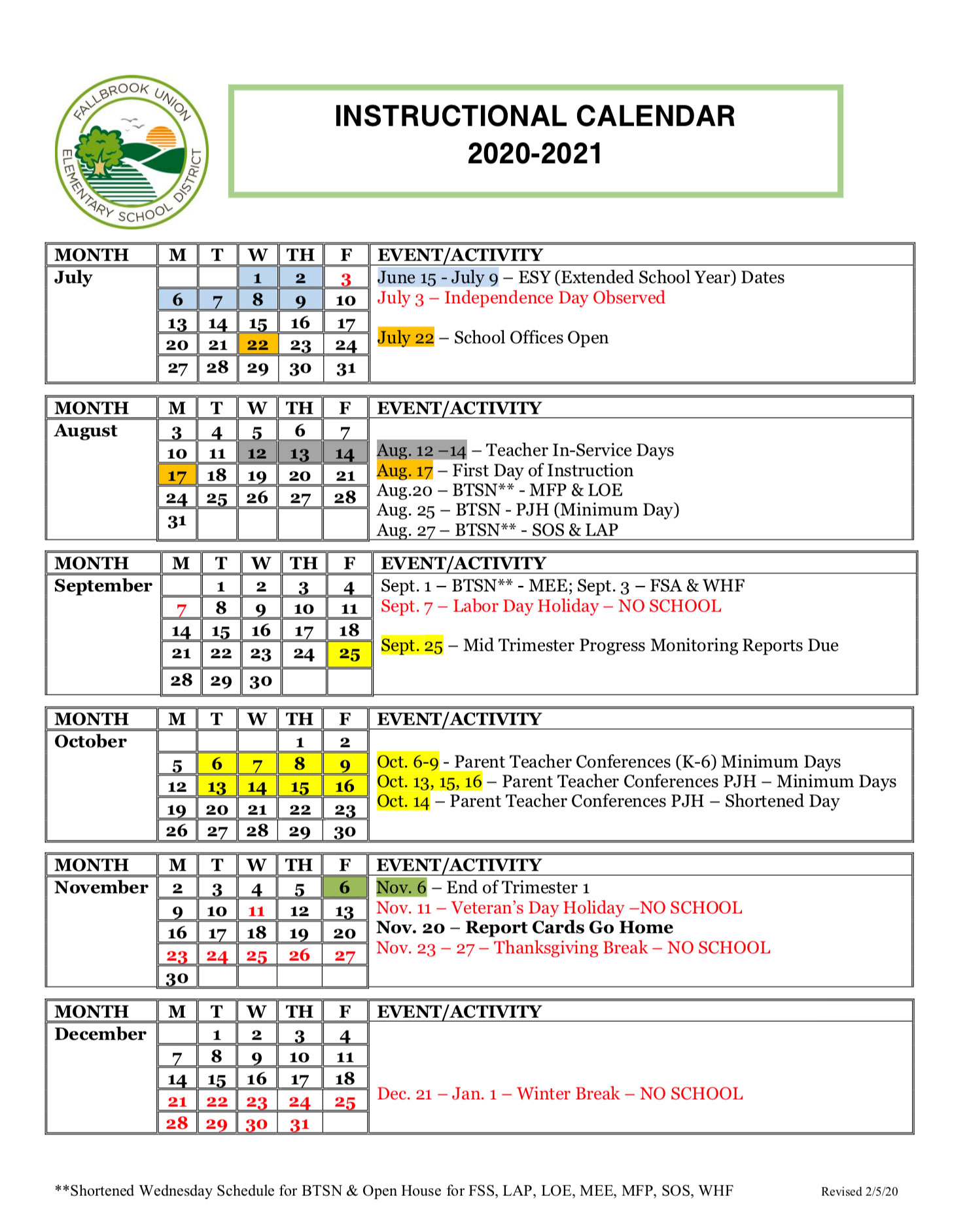 Fallbrook Elementary School Calendar 2023 Schoolcalendars