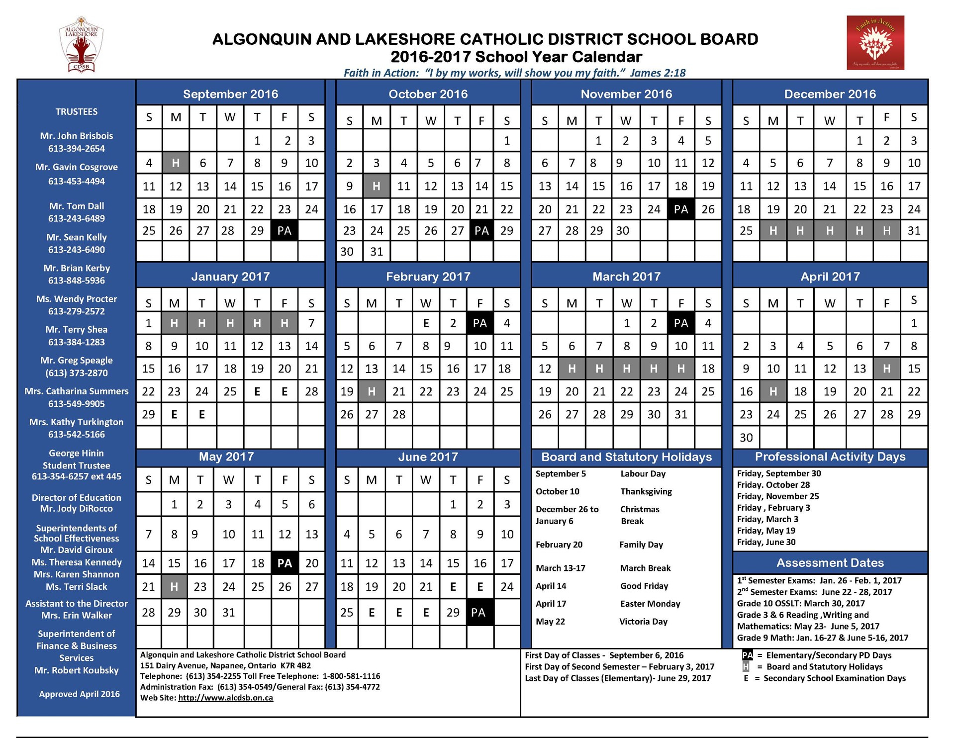 Algonquin Lakeshore Catholic District School Board Calendar 2023 