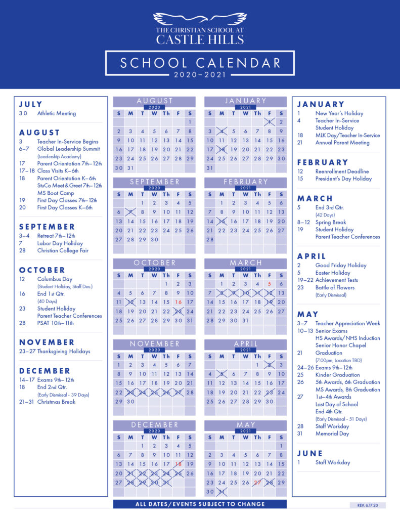 SchoolCalendar 2020 2021 01 The Christian School At Castle Hills