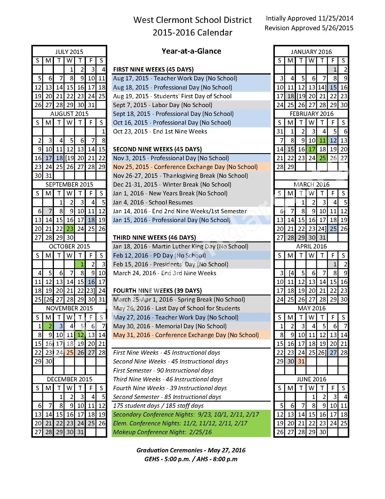 West Clermont Local School District Calendars Cincinnati OH
