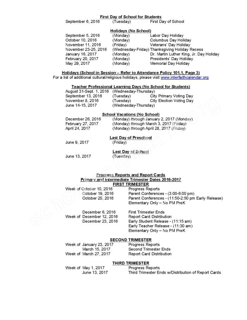 2016 2017 District Calendar Jewett School Manchester NH