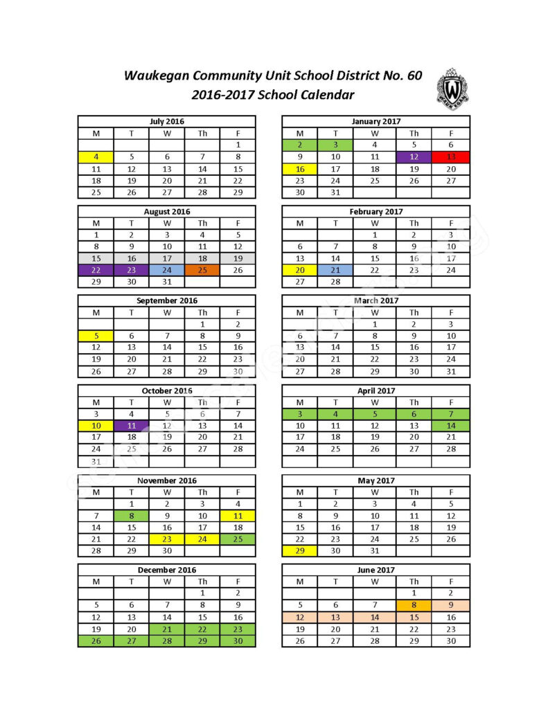 2016 2017 School Calendar Waukegan Community Unit School District