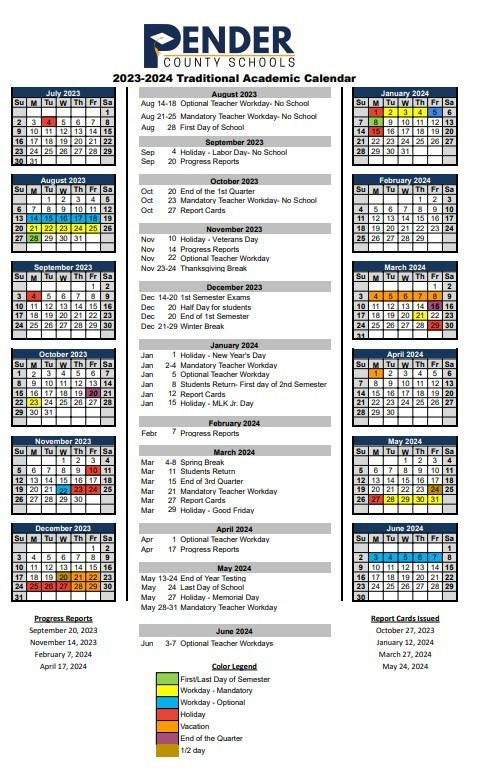 2023 2024 Traditional Calendar North Topsail Elementary School