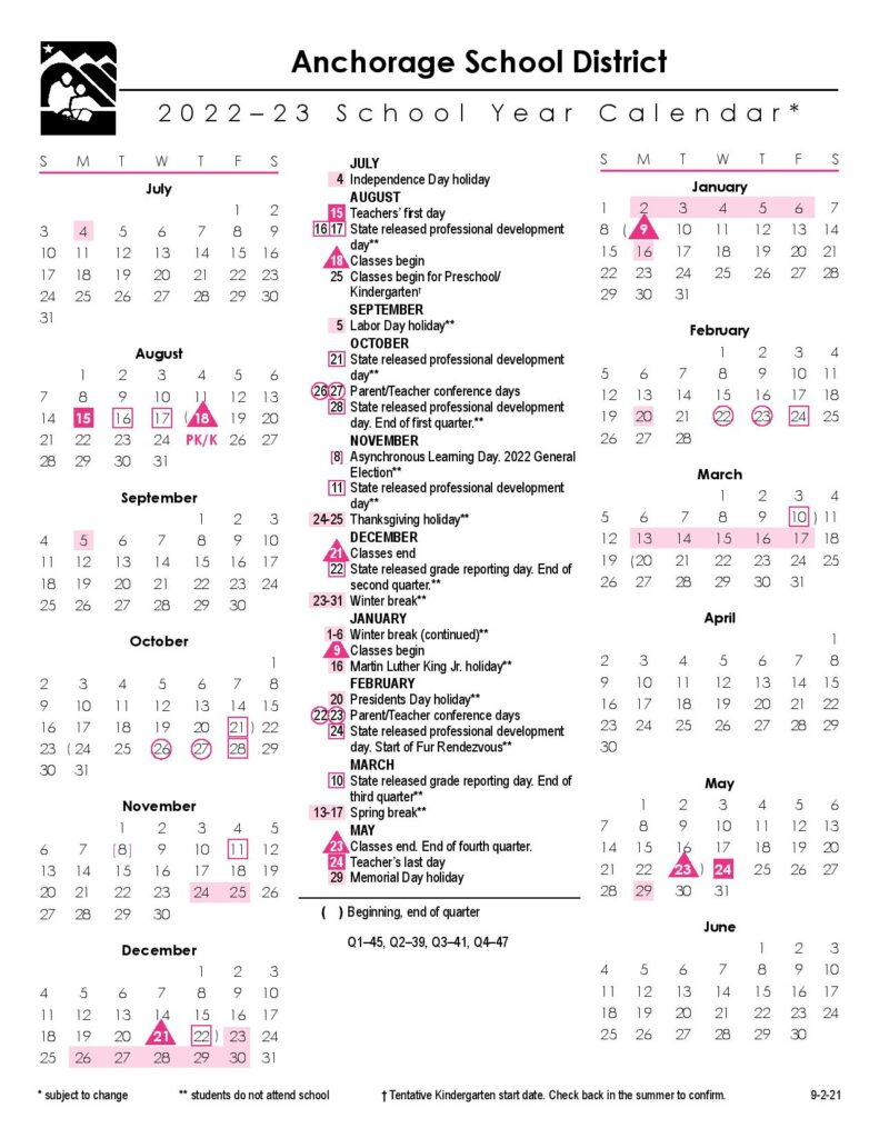 Anchorage School District Calendar 2022 And 2023