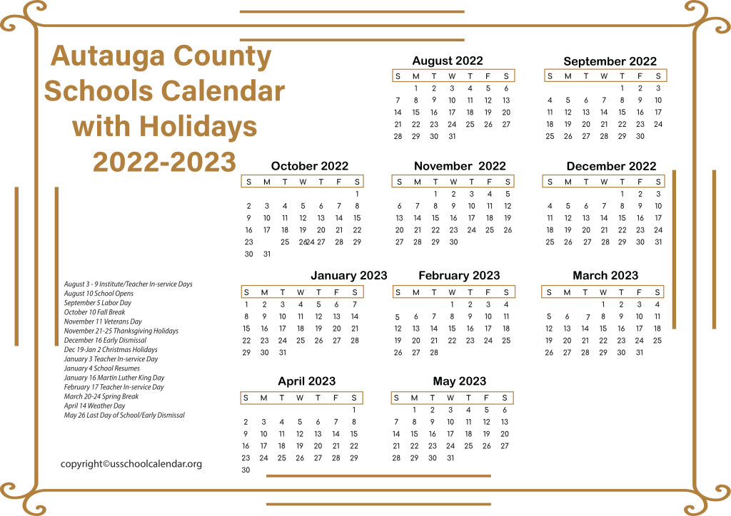 Autauga County Schools Calendar 2023 US School Calendar