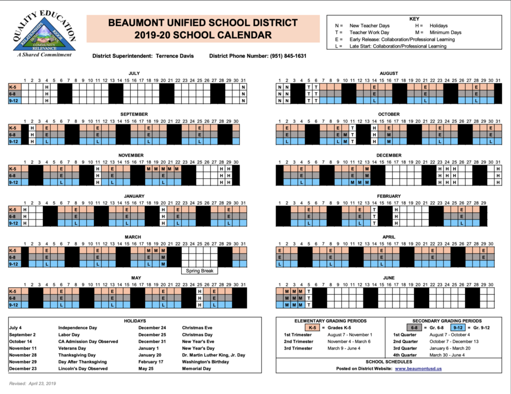 Beaumont Usd Calendar Customize And Print