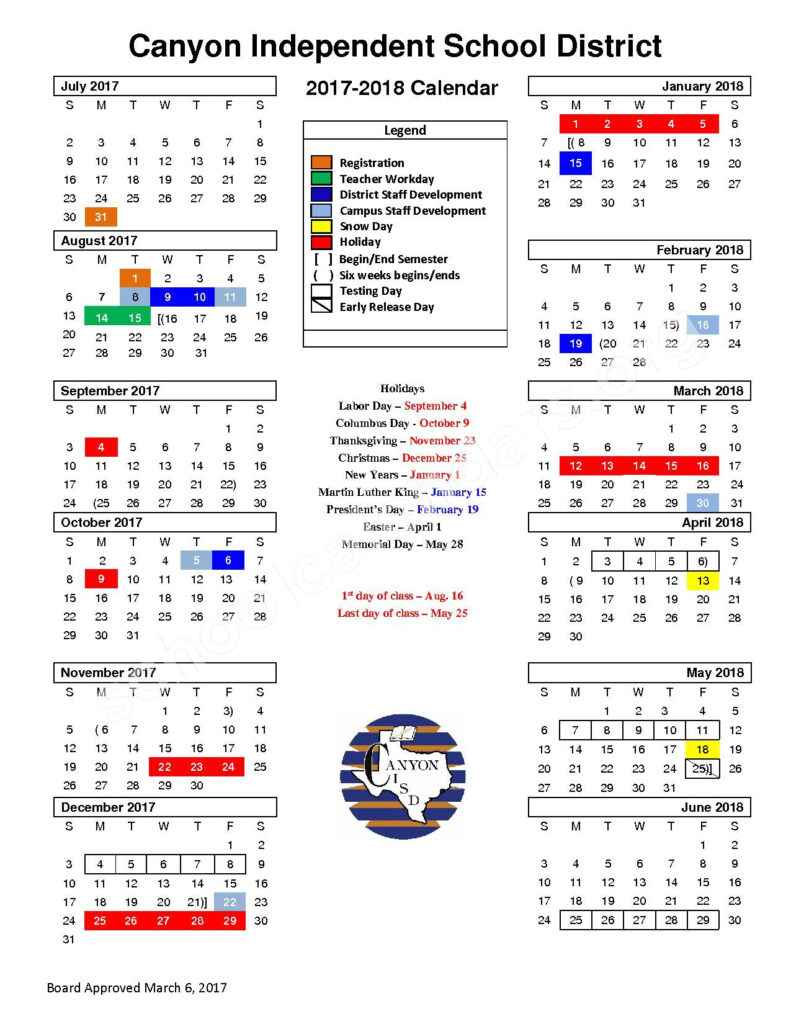 Bushland Isd Calendar Customize And Print