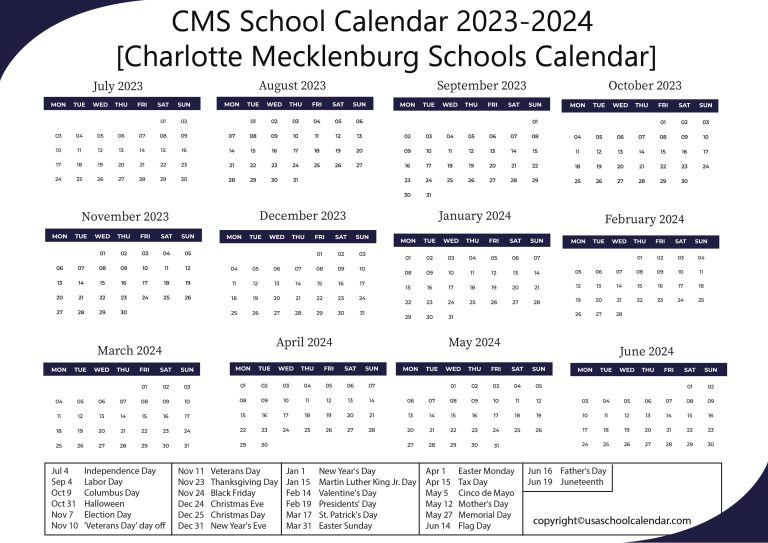 CMS School Calendar 2023 24 Charlotte Mecklenburg Schools