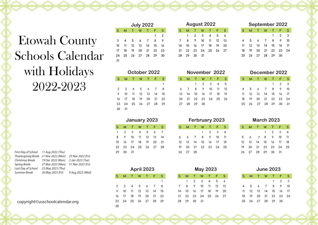 Etowah County Schools Calendar With Holidays 2022 2023