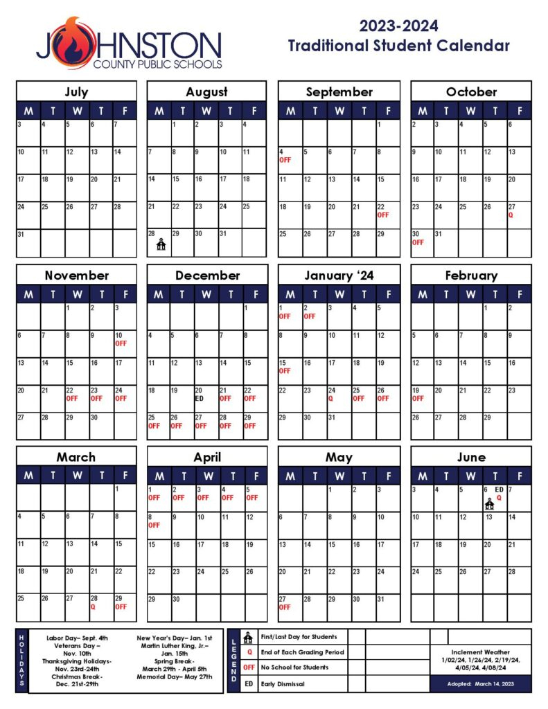 Johnston County School Calendar Holidays 2023 2024
