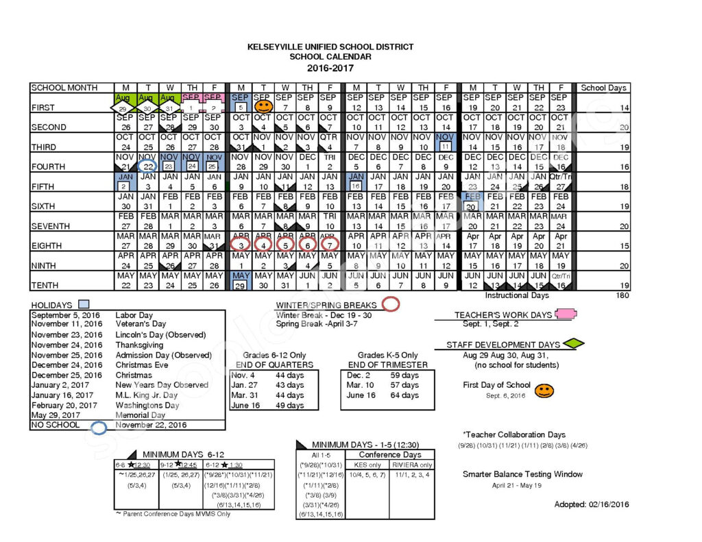 Kelseyville Elementary School Calendars Kelseyville CA