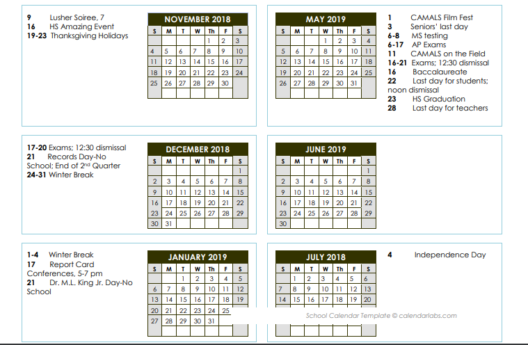 Lusher s Middle School Matters 2018 2019 Calendar Freret Campus 