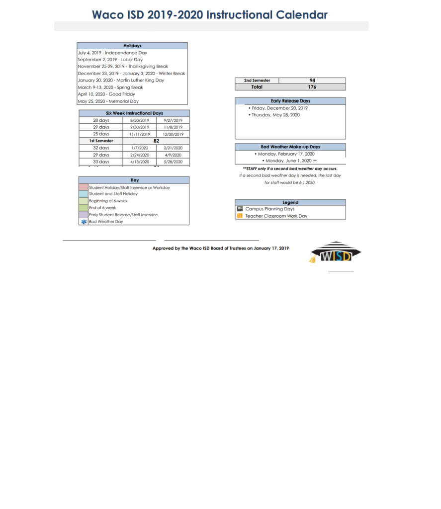 Meadowbrook Elementary School School District Instructional Calendar