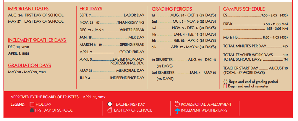 Meadowbrook Elementary School School District Instructional Calendar