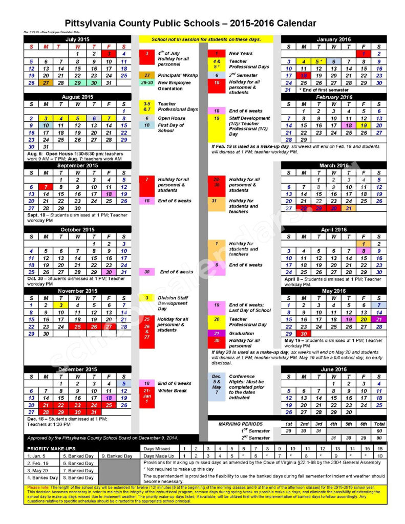 Pittsylvania County Public Schools Calendars Chatham VA