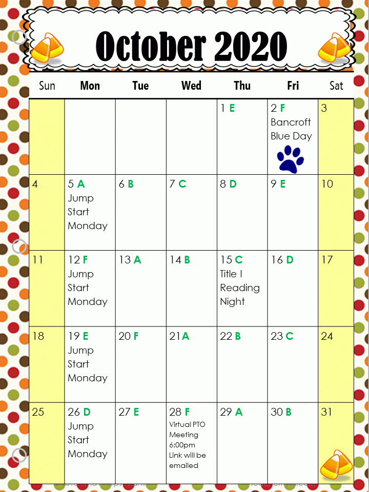 School Calendar Bancroft Elementary School