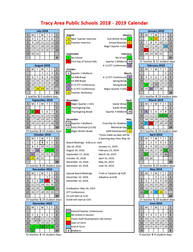 School District 5 Calendar 2019 Free Calendar Template