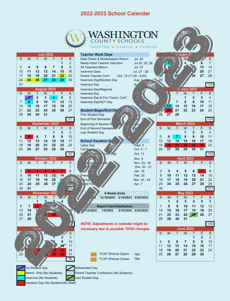 Washington County Schools Washington County School District Calendar
