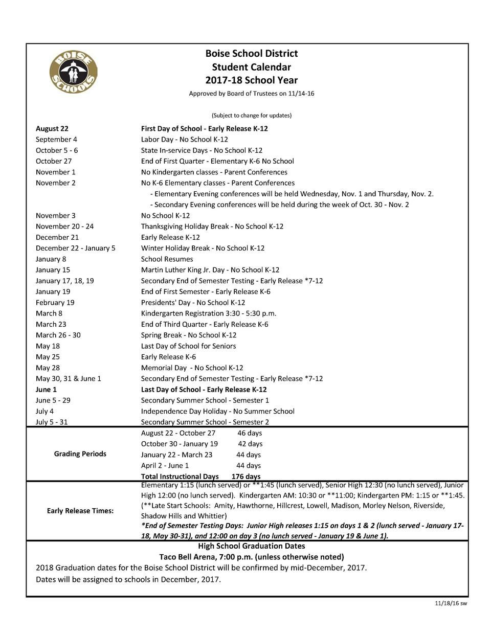 2017 18 Student Calendar