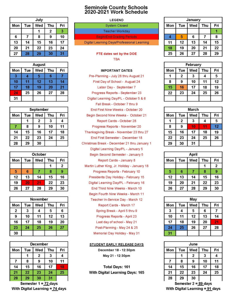 2020 2021 School Calendar Revised 8 4 2020 Seminole County Schools 2020 2021 School Calendar Revised 8 4 2020 Seminole County Schools