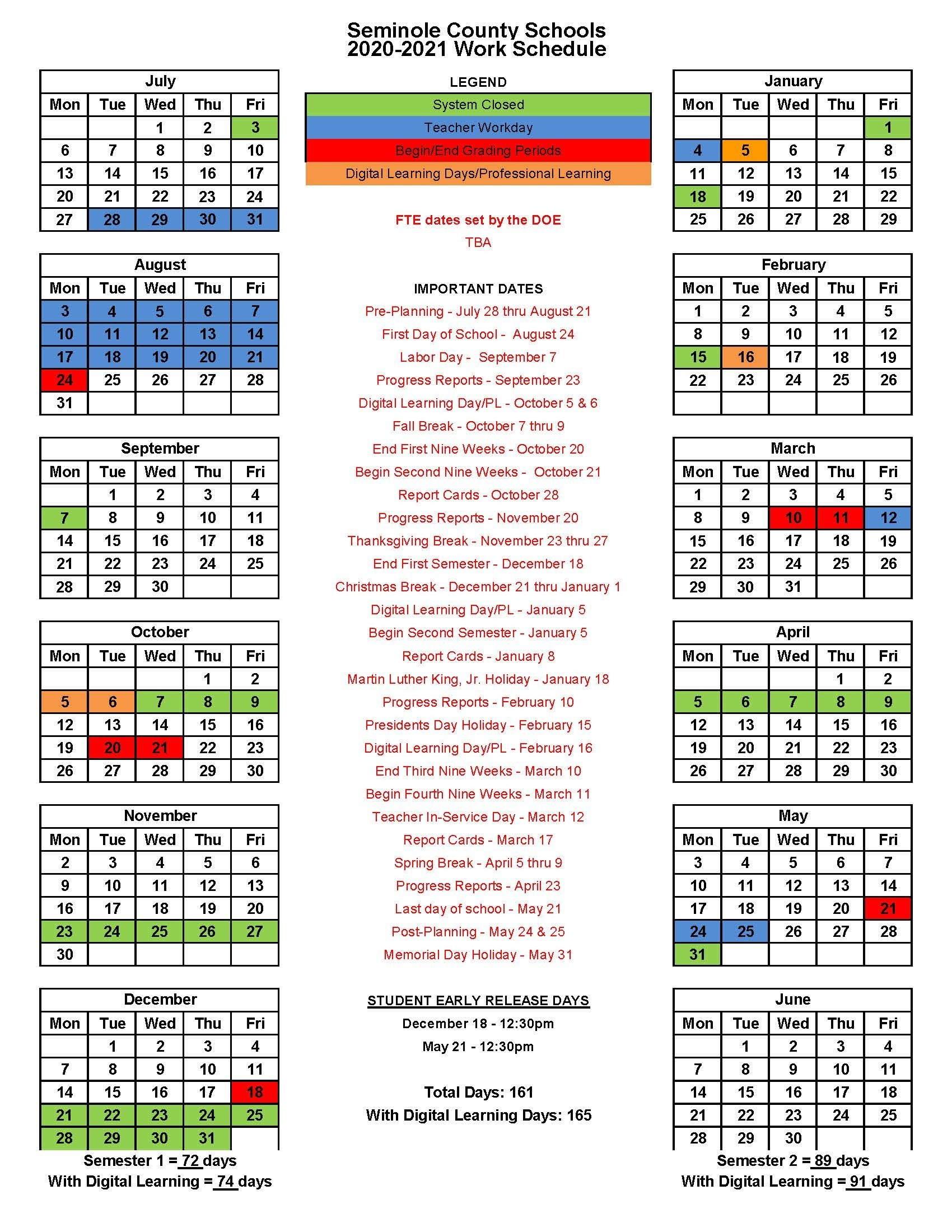 2020 2021 School Calendar Revised 8 4 2020 Seminole County Schools