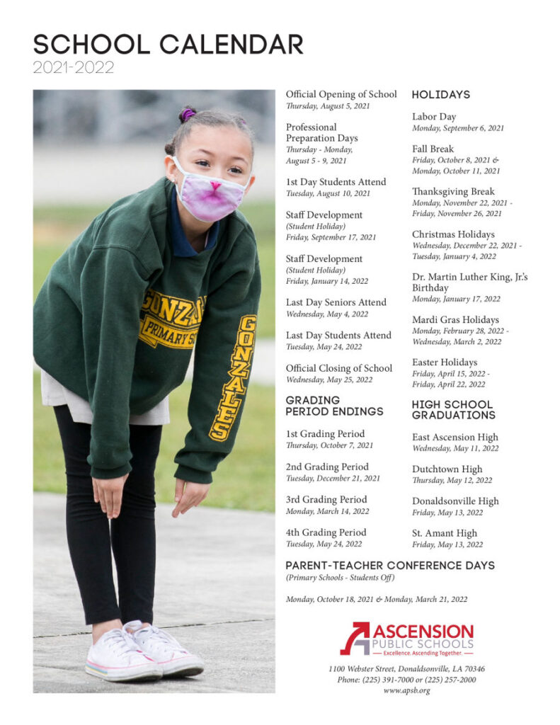 2021 2022 Ascension Public Schools Calendar