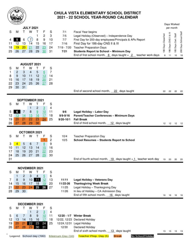 2021 2022 School Year Calendar