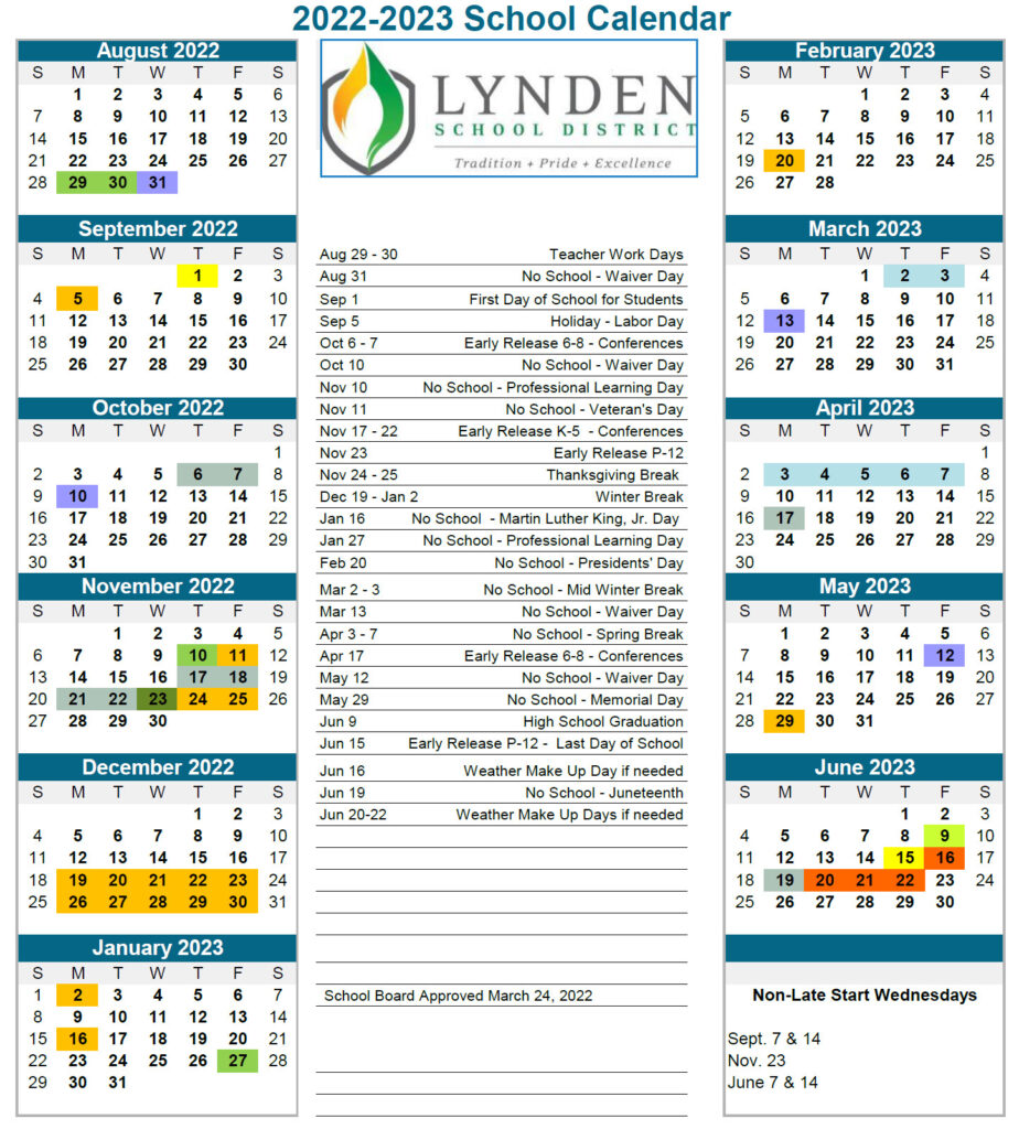 2022 2023 Academic Calendar Lynden School District