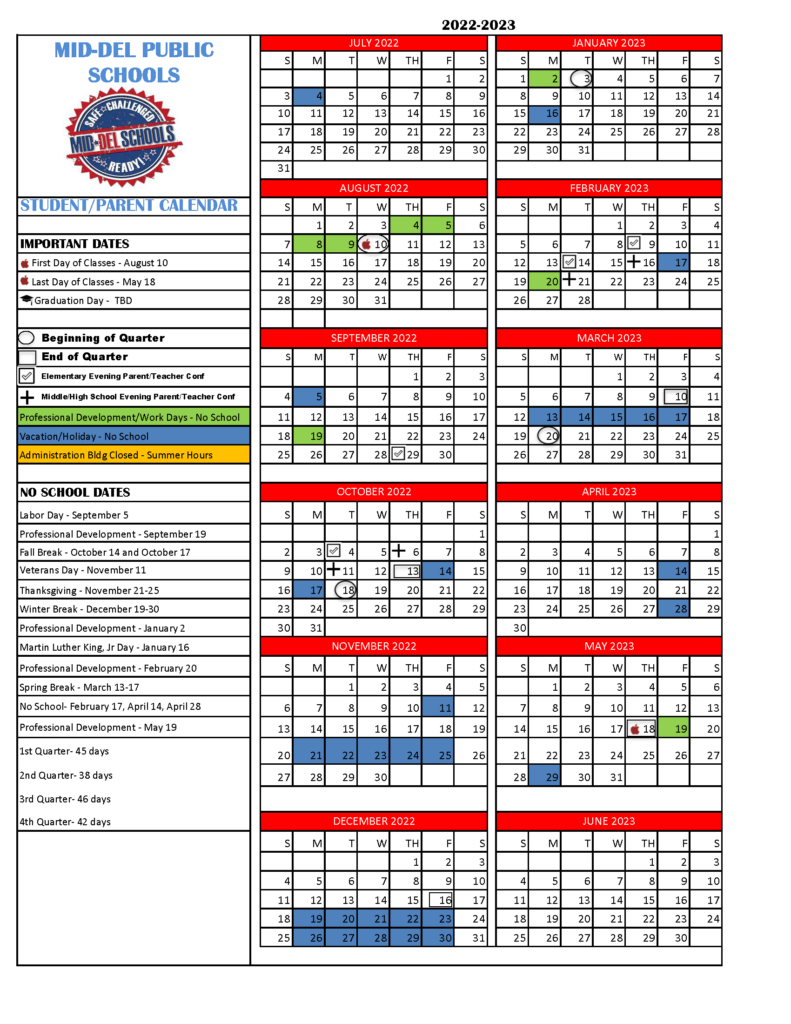 2022 2023 District Calendar Pleasant Hill Elementary School