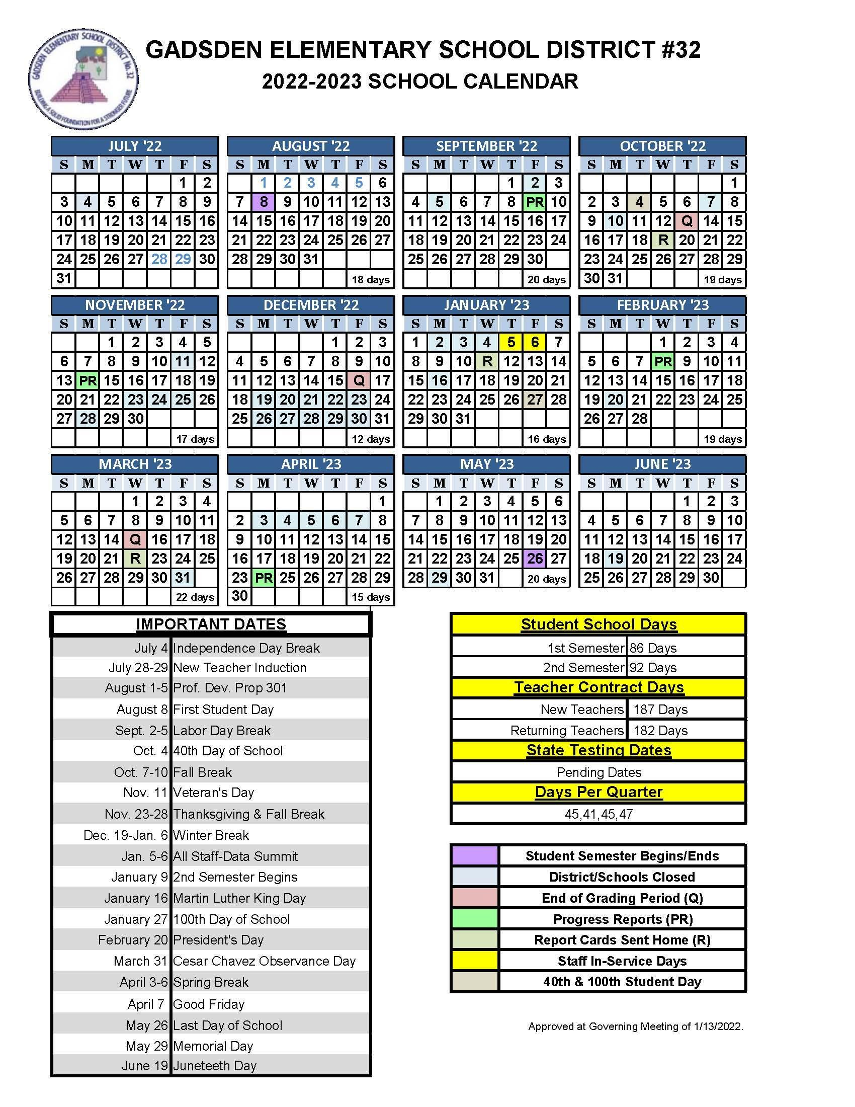 2022 2023 School Calendar Gadsden Elementary School District 32