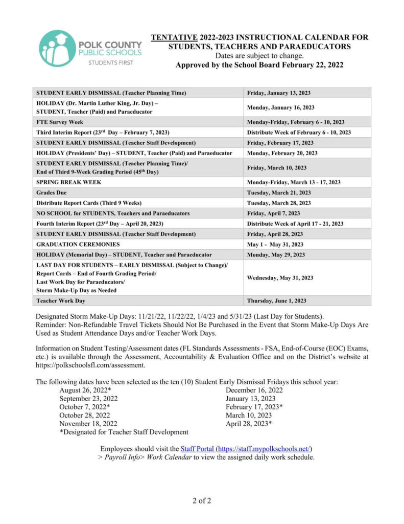 2022 23 Polk County Public School Calendar Highlights Lakeland FL Patch