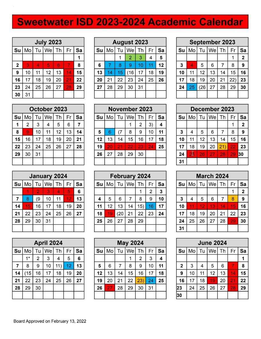 2023 2024 Academic Calendar Sweetwater Intermediate School