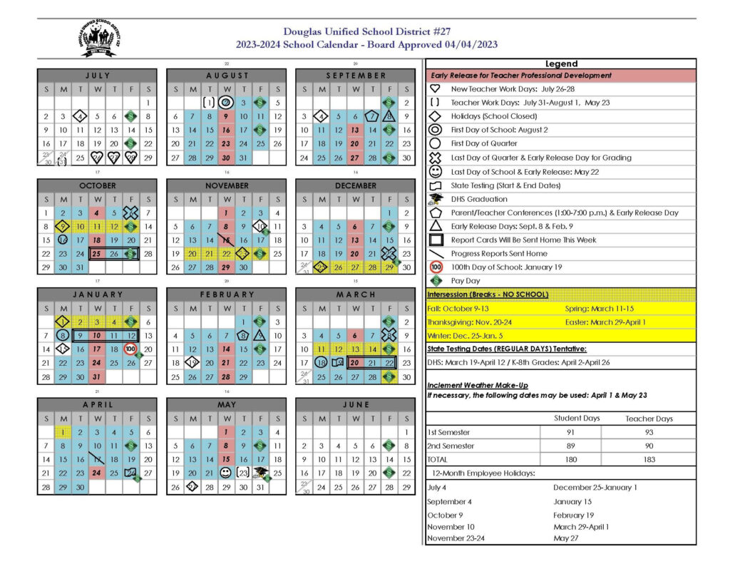 2023 2024 District Calendar Board Approved 04 04 23 Sarah Marley Elementary School