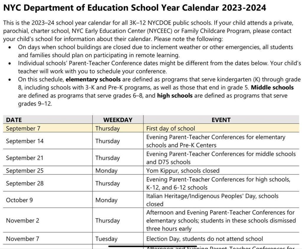 2023 24 DOE Calendar Excelsior Preparatory High School